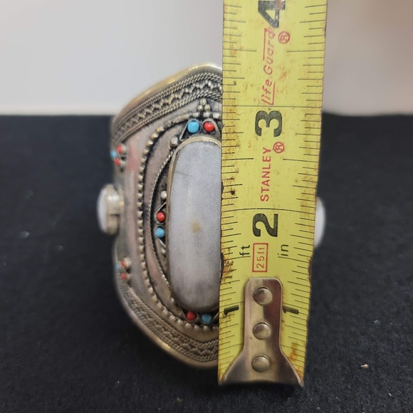 Cuff bracelet Kuchi Tribal Stone Alpaca Silver Turkmen Afghan Ethnic Boho - Picture 2 of 6